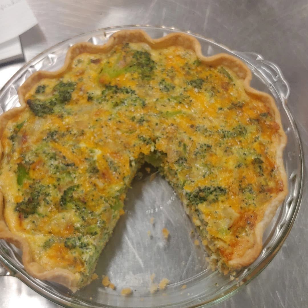 Freshly baked broccoli and cheddar quiche